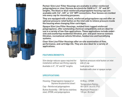 Pentair Pentek 158005 Traditional Slim Line Filter Housing, Single Unit, Blue