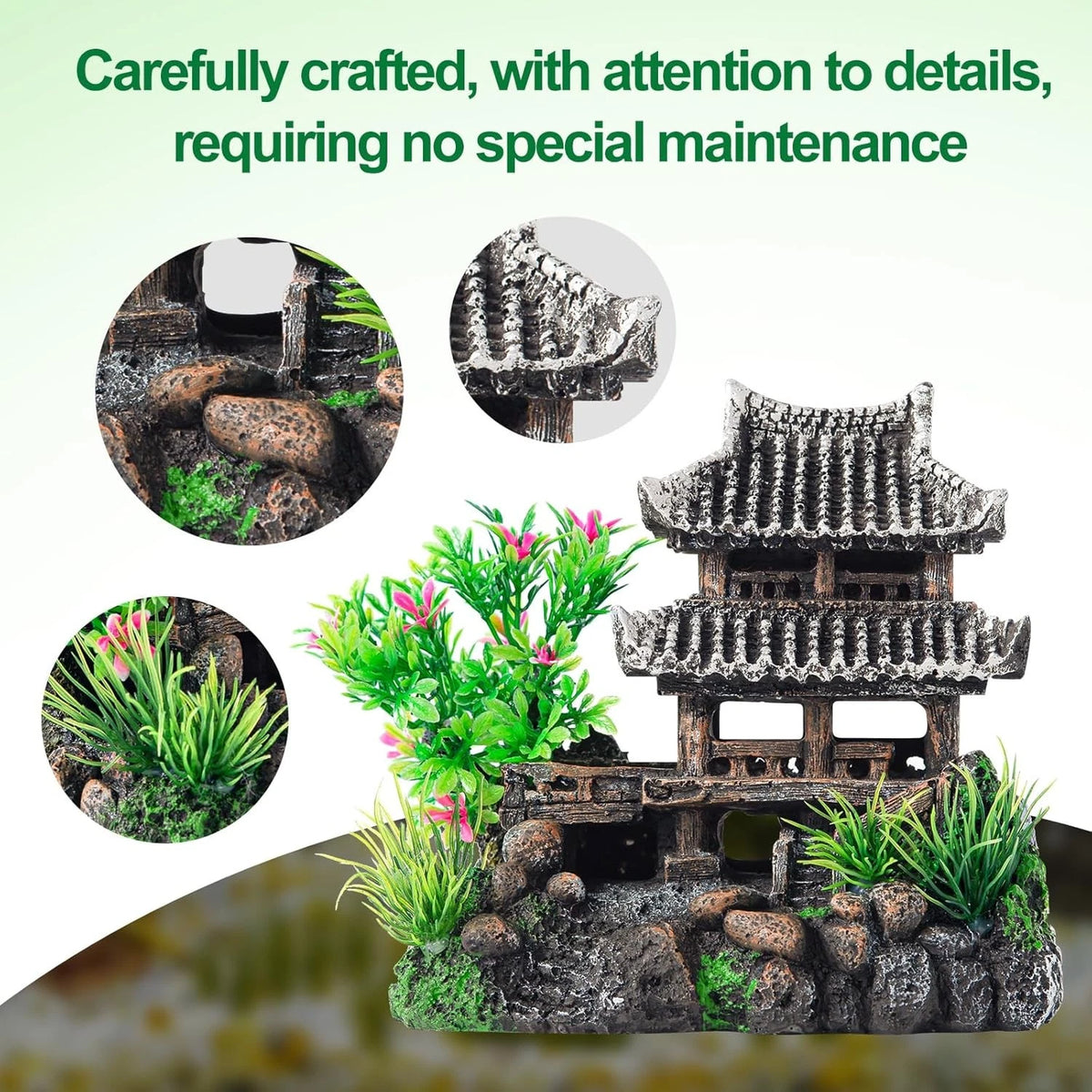 CousDUoBe 9Pcs Resin Castle Decorations Set，Realistic Fish Tank Gray