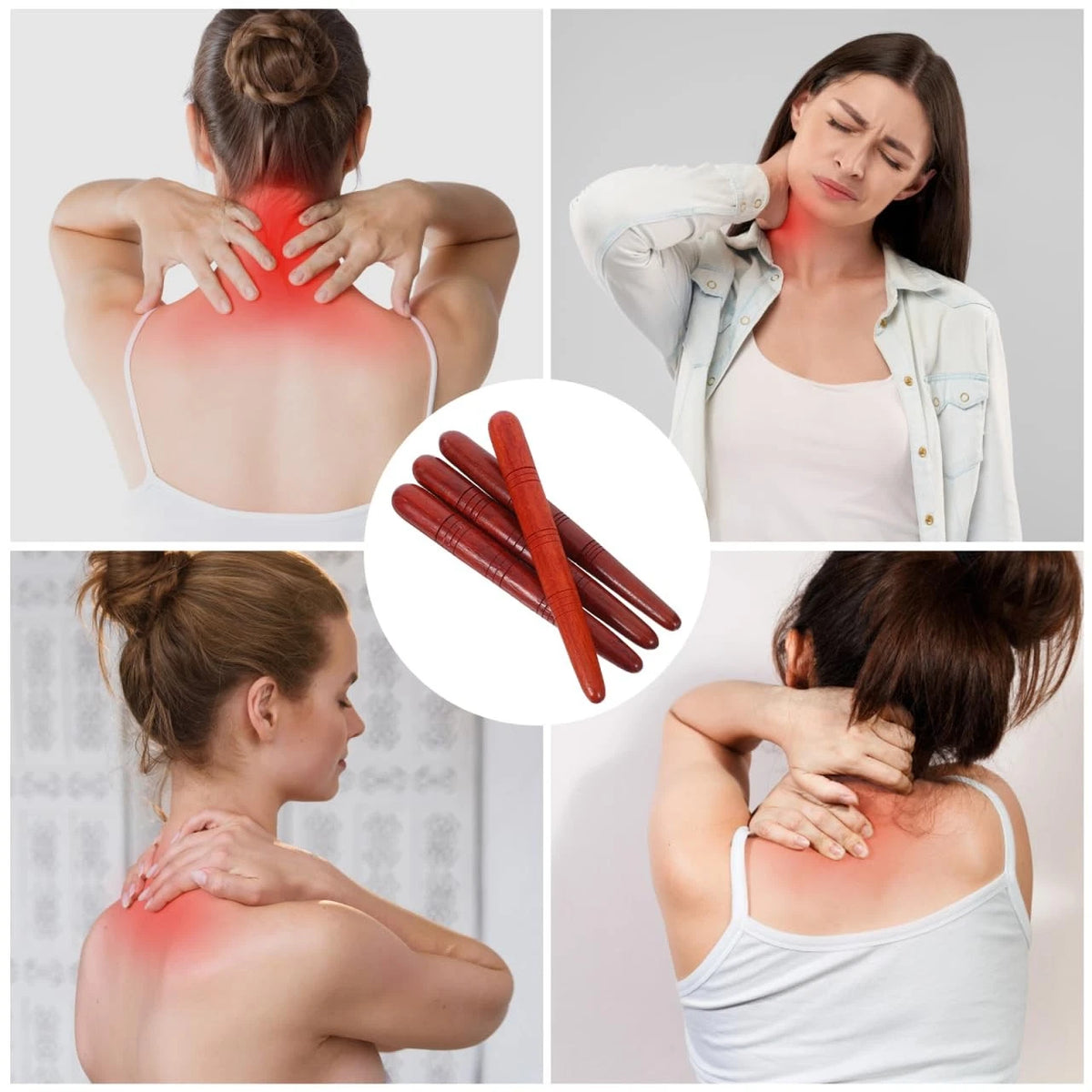 4Pcs Manual Acupressure Pen Wooden Thai Massage Stick Rod Deep Tissue Brown