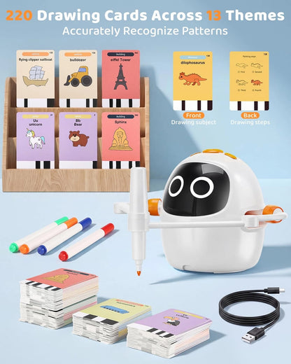 Drawing Robot for Kids Ages 3-8, Rechargeable Interactive Colorful