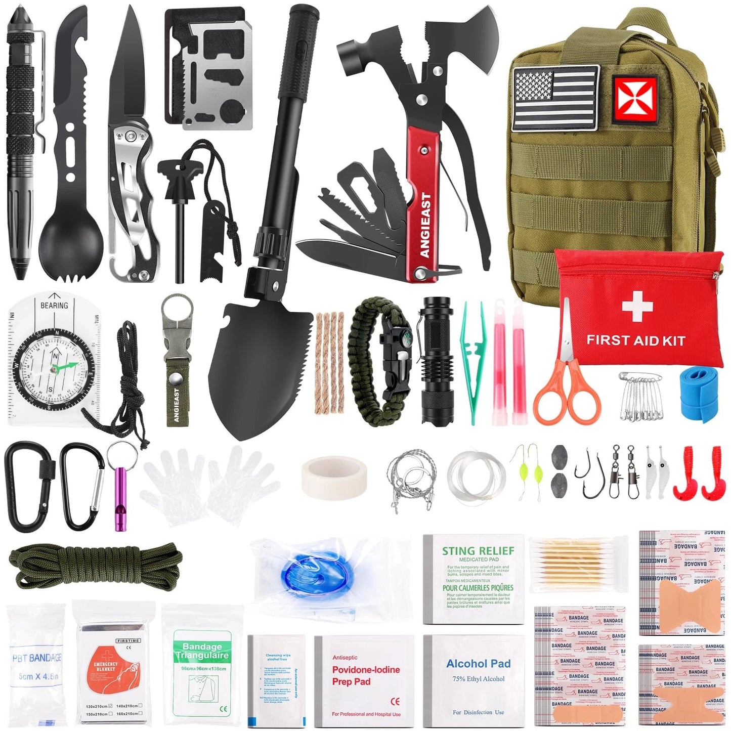 Survival Kit 256 in 1, First Aid Gear Tools Trauma Green