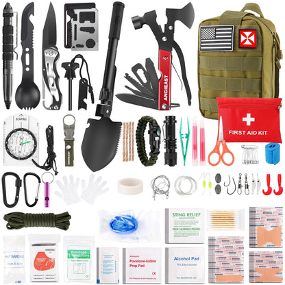 Survival Kit 256 in 1, First Aid Gear Tools Trauma Green