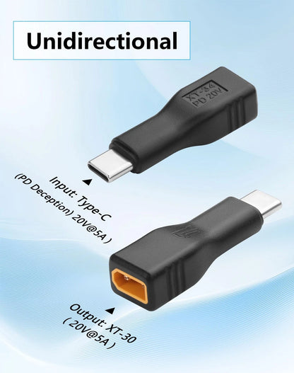 CERRXIAN USB C to XT30 Adapter, Type-C Male Input Output black