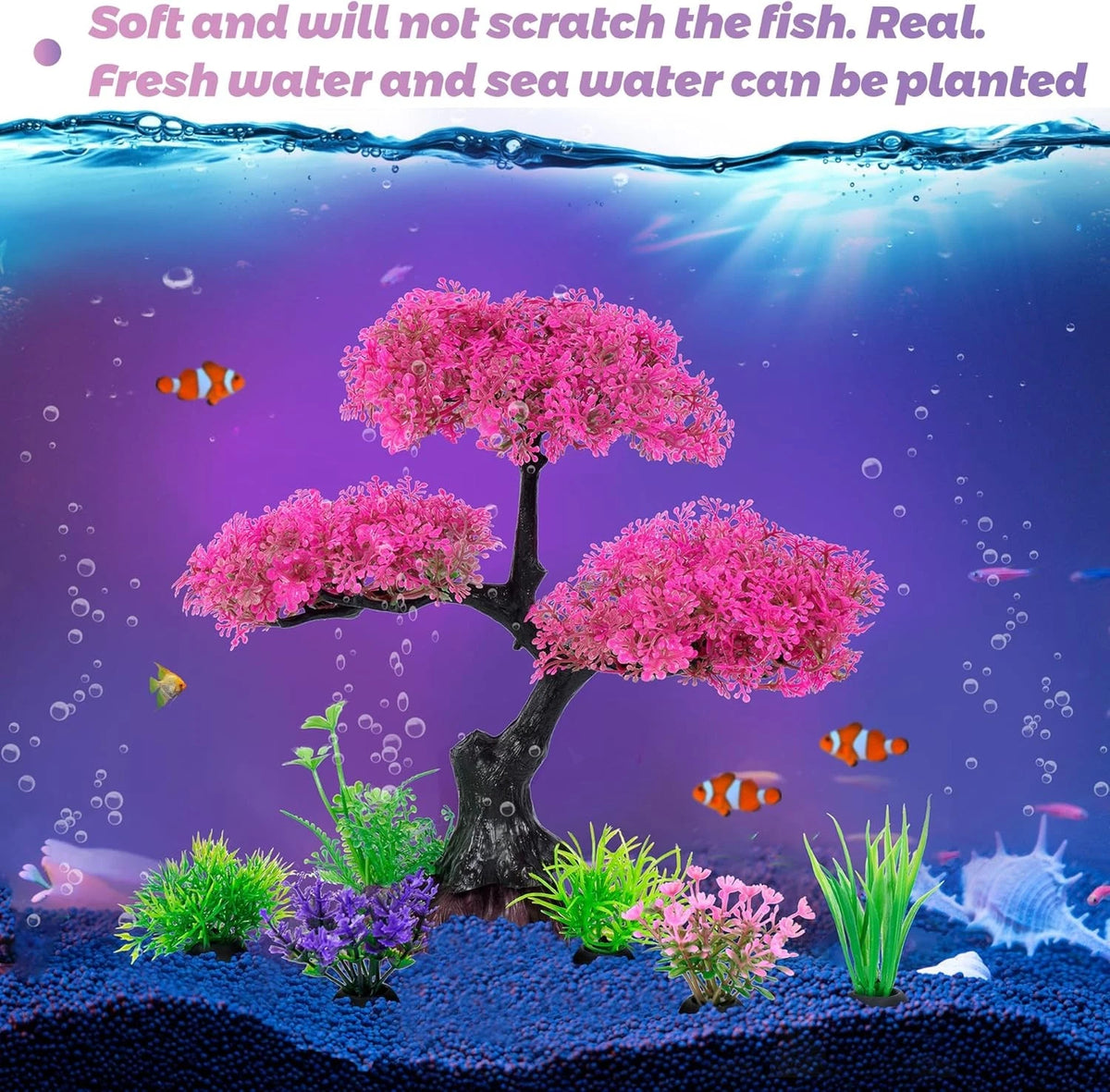 Ameliade Aquarium Artificial Plastic Plants Decoration, Pink Cherry