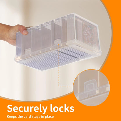 Trading Card Storage Box with 6 Dividers,Toploads 8 x 4.5 x 3.5 inches, Clear