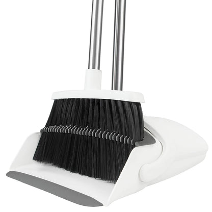 BSKLIN Broom and Dustpan Set for Home, 52" Long Handle Standing Small, White