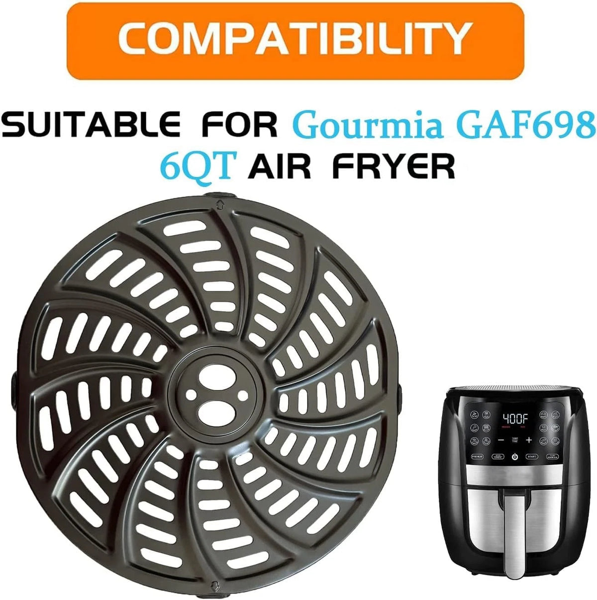 Nvkwca 6QT Air Fryer Grill Plate for Gourmia GAF698 GAF686 Middle, Black