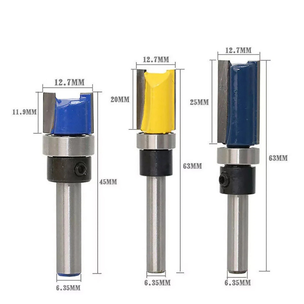 3Pcs 1/4 inch Shank Straight Flush Trim Router Bits Cutter For Trimming Slotting