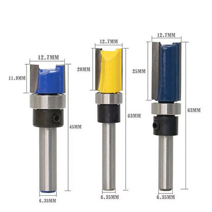 3Pcs 1/4 inch Shank Straight Flush Trim Router Bits Cutter For Trimming Slotting
