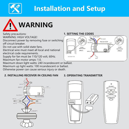 Universal Ceiling Fan Remote Control Kit with Up Down Light Controls White
