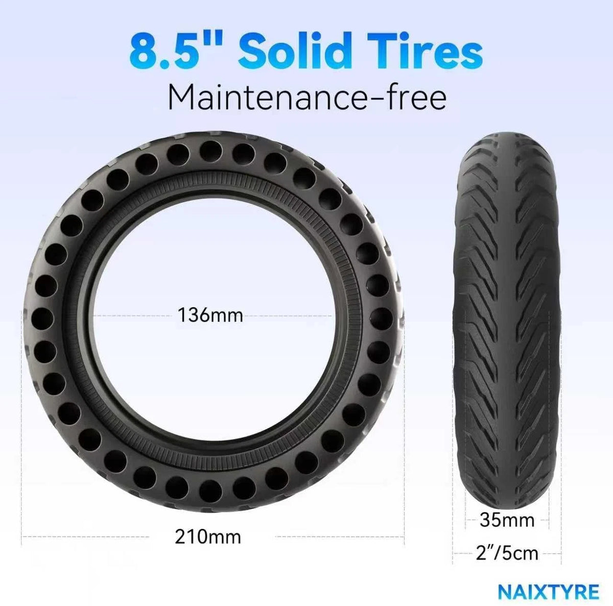 8.5x2 '' inch solid tires for electric scooters. This tire is 8.5Inches