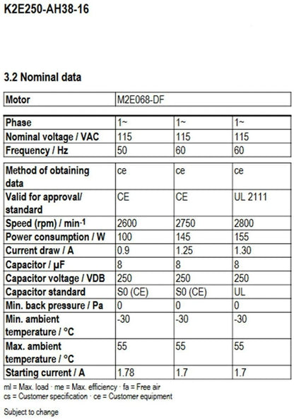 Ebmpapst K2E250-AH38-16 Cooling Fan AC 115V 100/145W For Cabinet Filter Fan