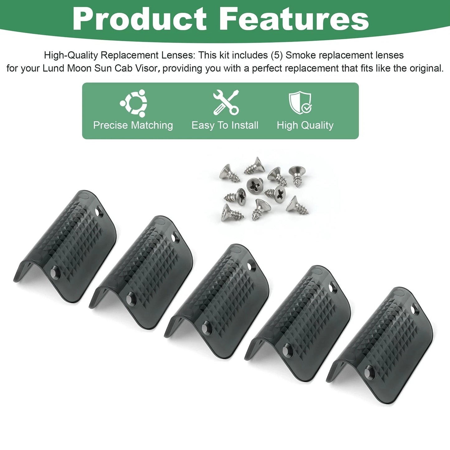 Fits Lund Cab Moon Sun Visor Replacement Light Lens Lenses Smoked -5PCS