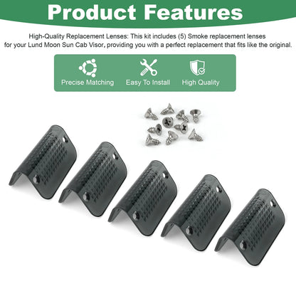 Fits Lund Cab Moon Sun Visor Replacement Light Lens Lenses Smoked -5PCS