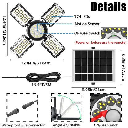 Latband Solar Shed Light Outdoor Indoor Upgrade 1200LM 174LED 4 and 1 Black