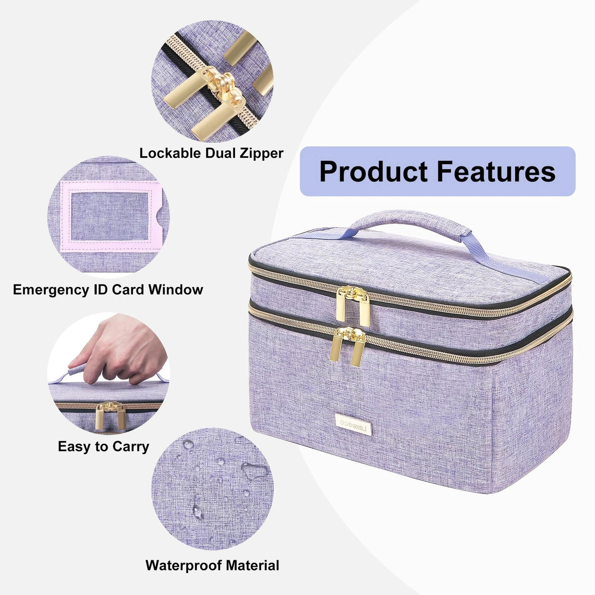 Lexeeco Medicine Storage Bag Pill Bottle Organizer with Small, Purple