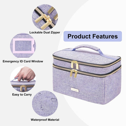 Lexeeco Medicine Storage Bag Pill Bottle Organizer with Small, Purple