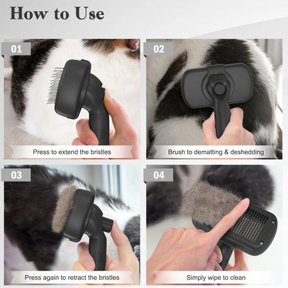 Swihauk Self Cleaning Slicker Brush for Dogs & Cats - Skin Large, Black