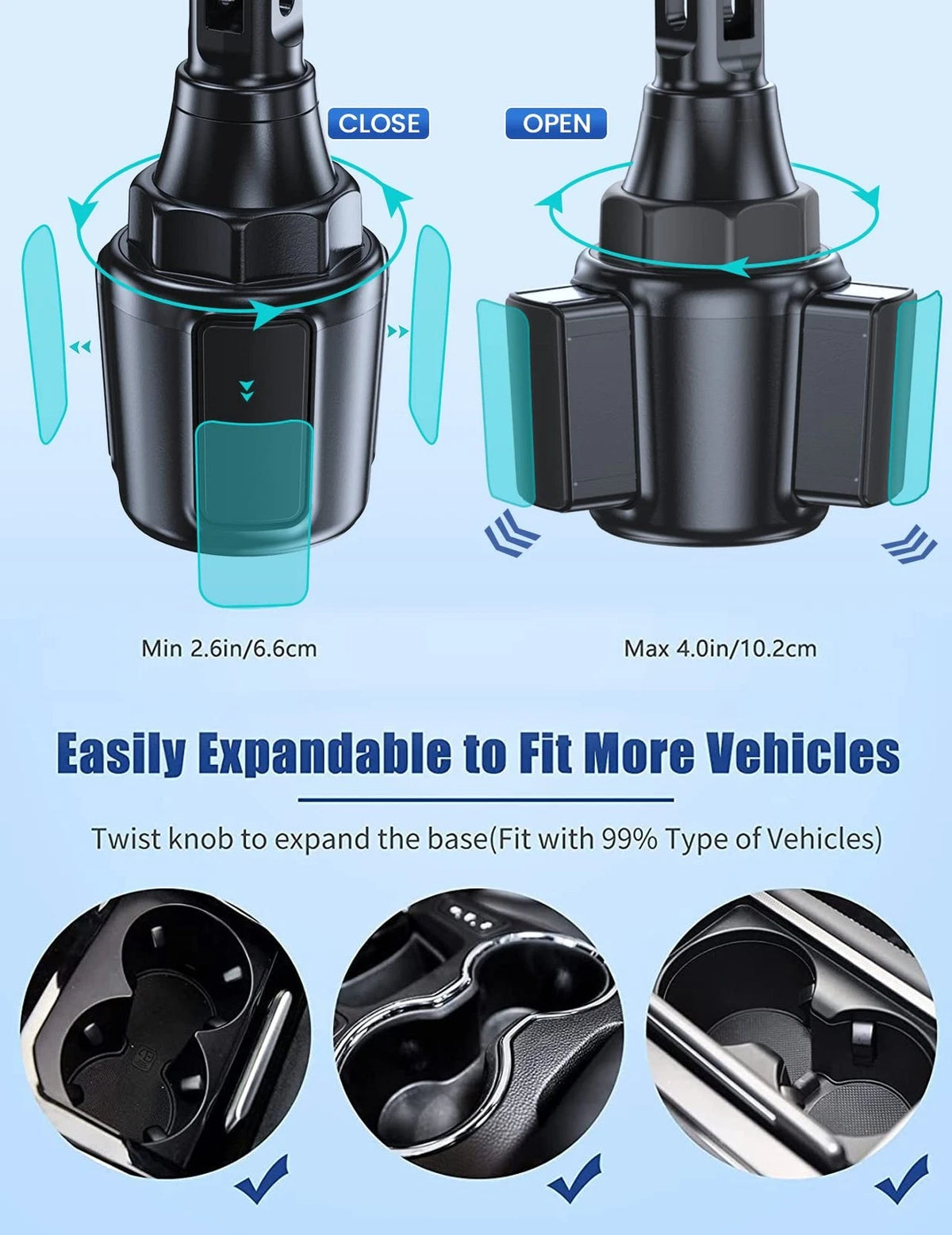 Wireless Car Charger, MOKPR 15W/10W/7.5W Cup Holder Phone Mount, Auto Black