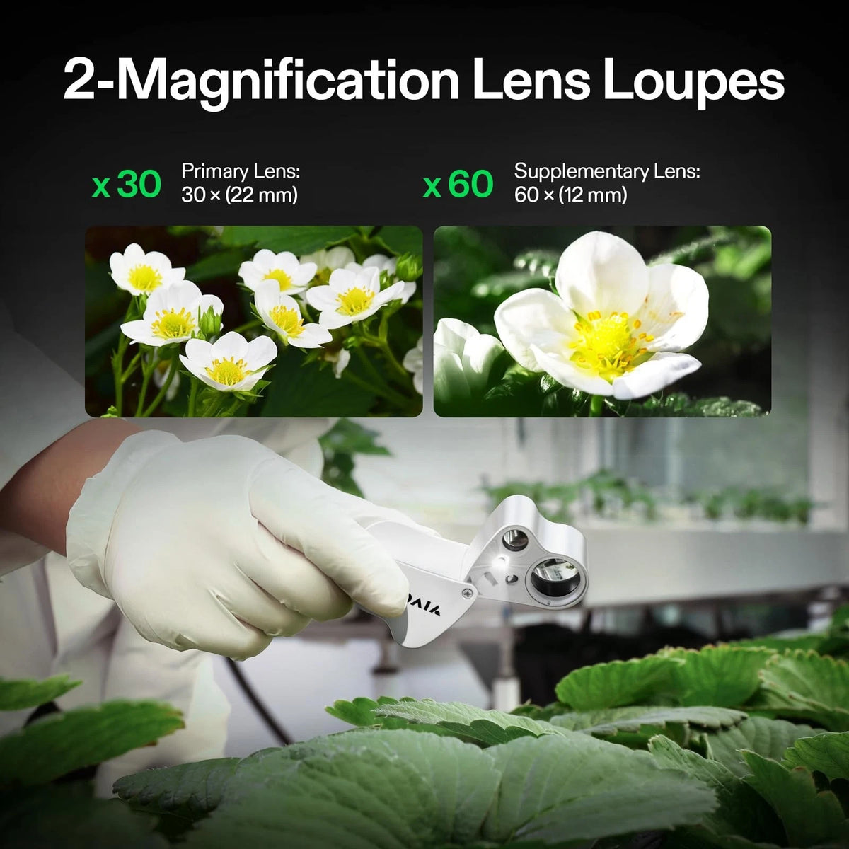 VIVOSUN 30X 60X Illuminated Jewelers Loupe Foldable Magnifier with 46, White