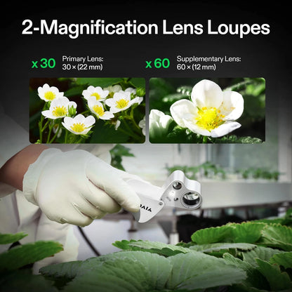 VIVOSUN 30X 60X Illuminated Jewelers Loupe Foldable Magnifier with 46, White
