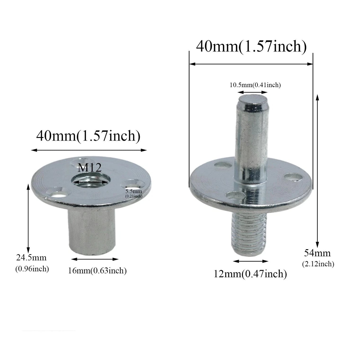 Table top connectors T-nut M12, Bed Post M12*53.5, Silver