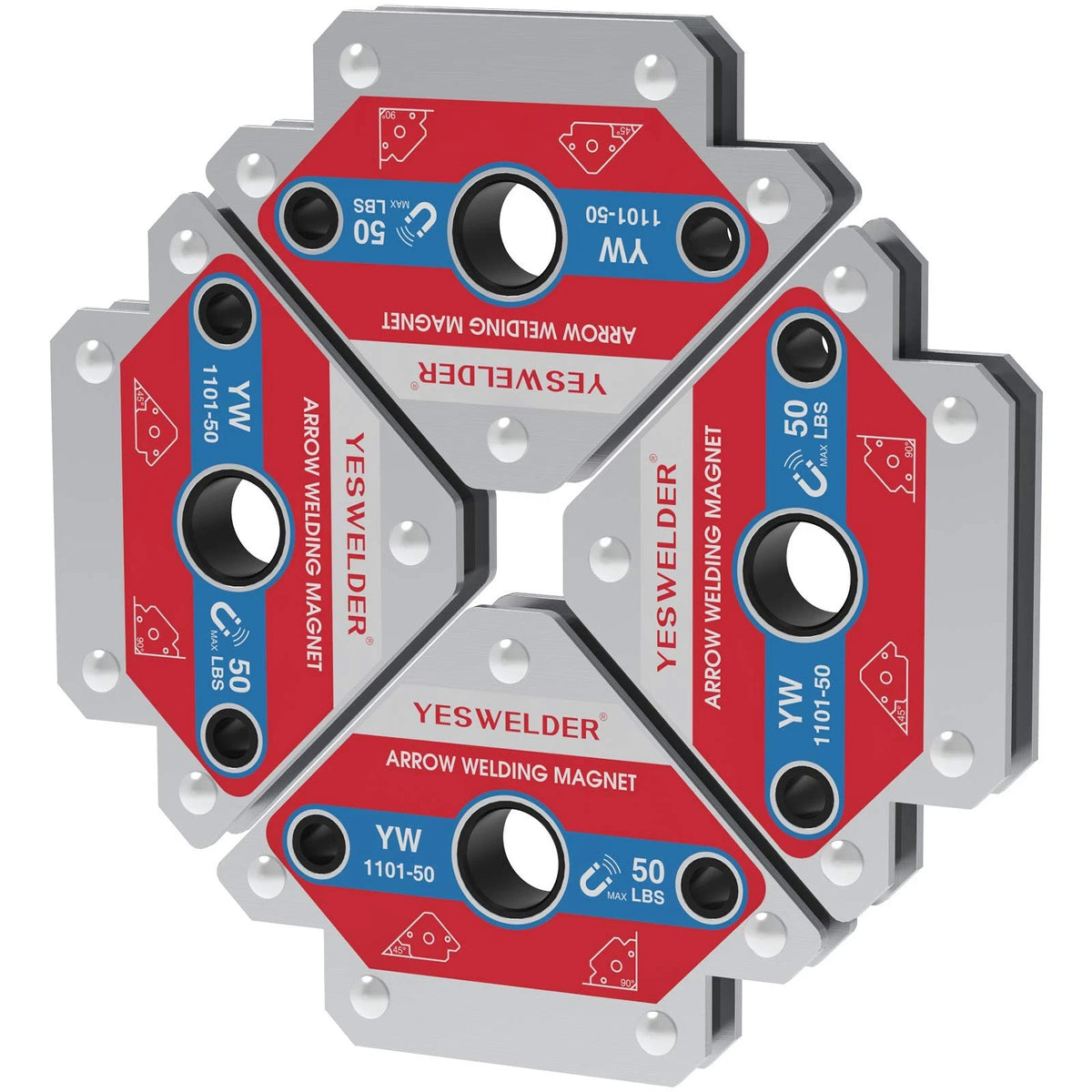 YESWELDER 4-Pc Welding Magnet Set, 50 lb Holding Power 50lb, Multicolor