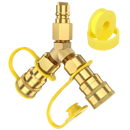 3/8 inch Natural Gas Y Splitter, 2-Way Quick Inch, Golden