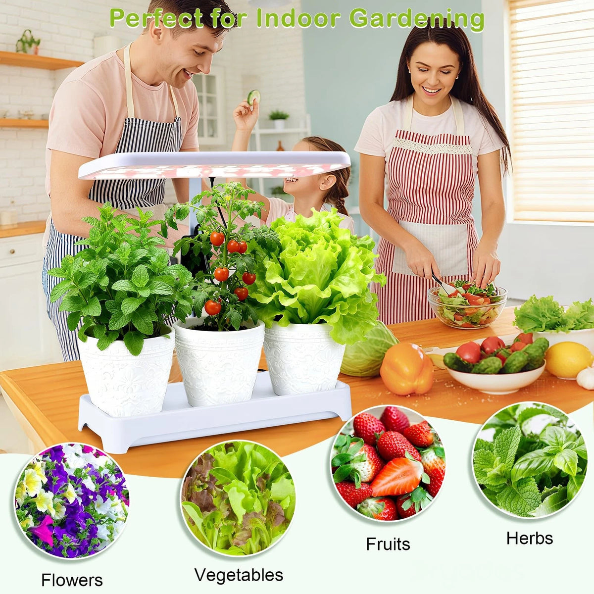 Indoor Herb Garden with Grow Light, Full Spectrum LED 16.5*6.5*4 inch, White