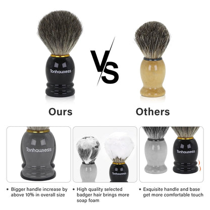 Tonhawness Shaving Brush Kit for Men, 4 in 1 Brushes Set Black-A