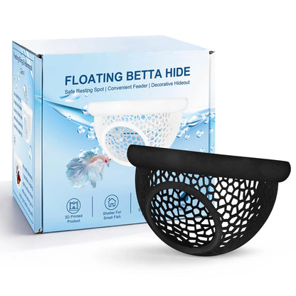 Floating Betta Hide & Shrimp Cave – 3D Printed Aquarium Decor, Black