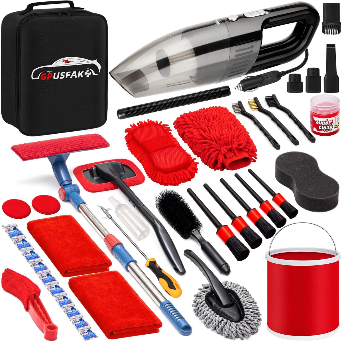 GPUSFAK 41Pcs Car Wash Cleaning Kit with High Power Handheld Vacuum