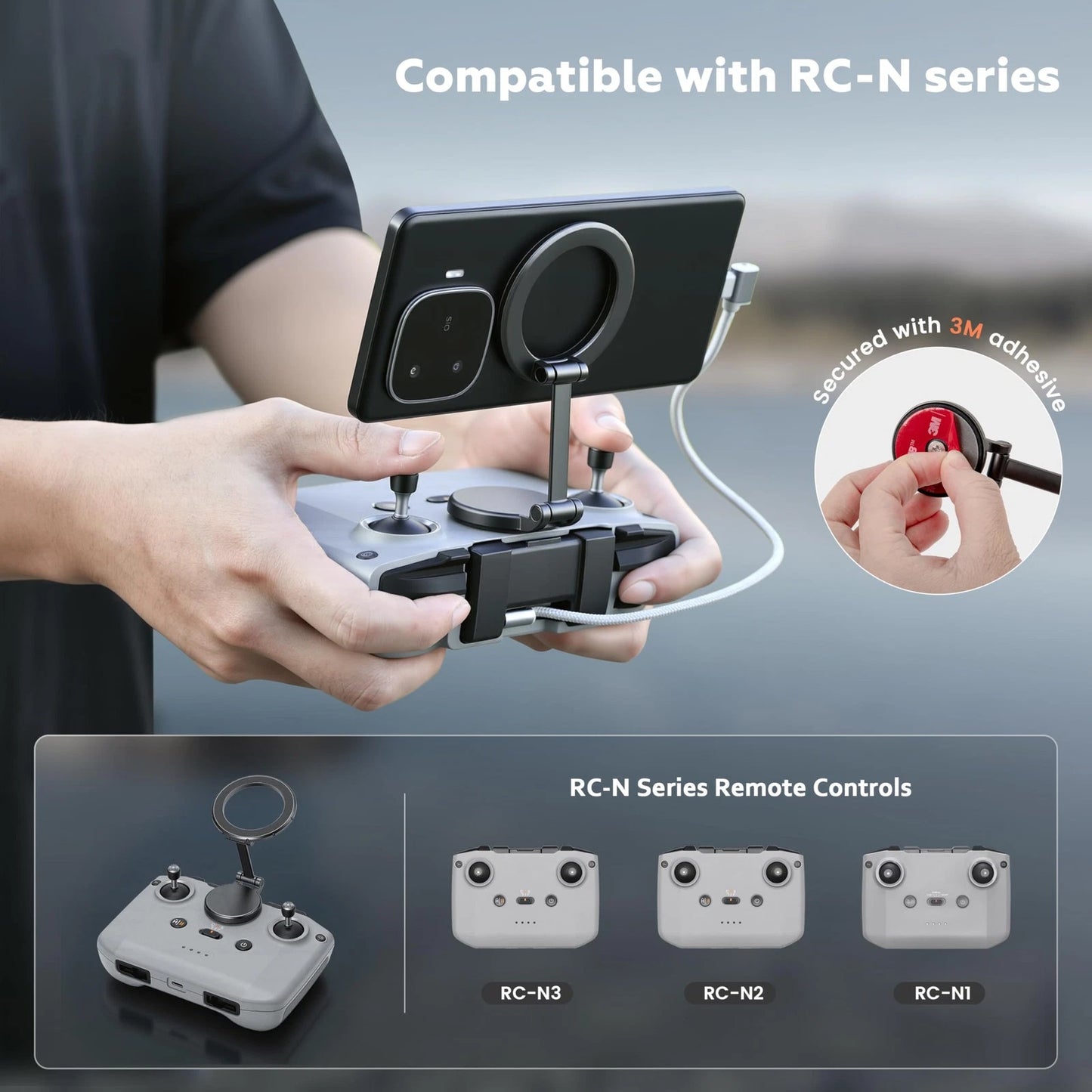 STARTRC Adjustable Magnetic Phone Stand for DJI RC-N3/N2/N1 Black with Silver