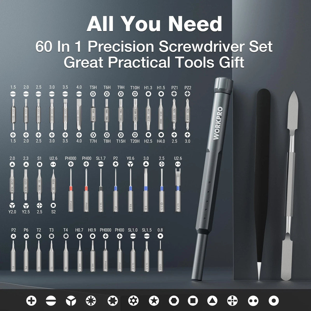 WORKPRO 60-in-1 Precision Screwdriver Set with Pop-up Magnetic Case, Grey