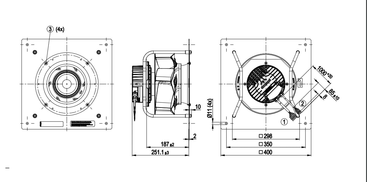 Ebmpapst K3G250-PR17-W9/F01 Centrifugal Fan 400VAC 1160W 1.8A EC Cooling Fan