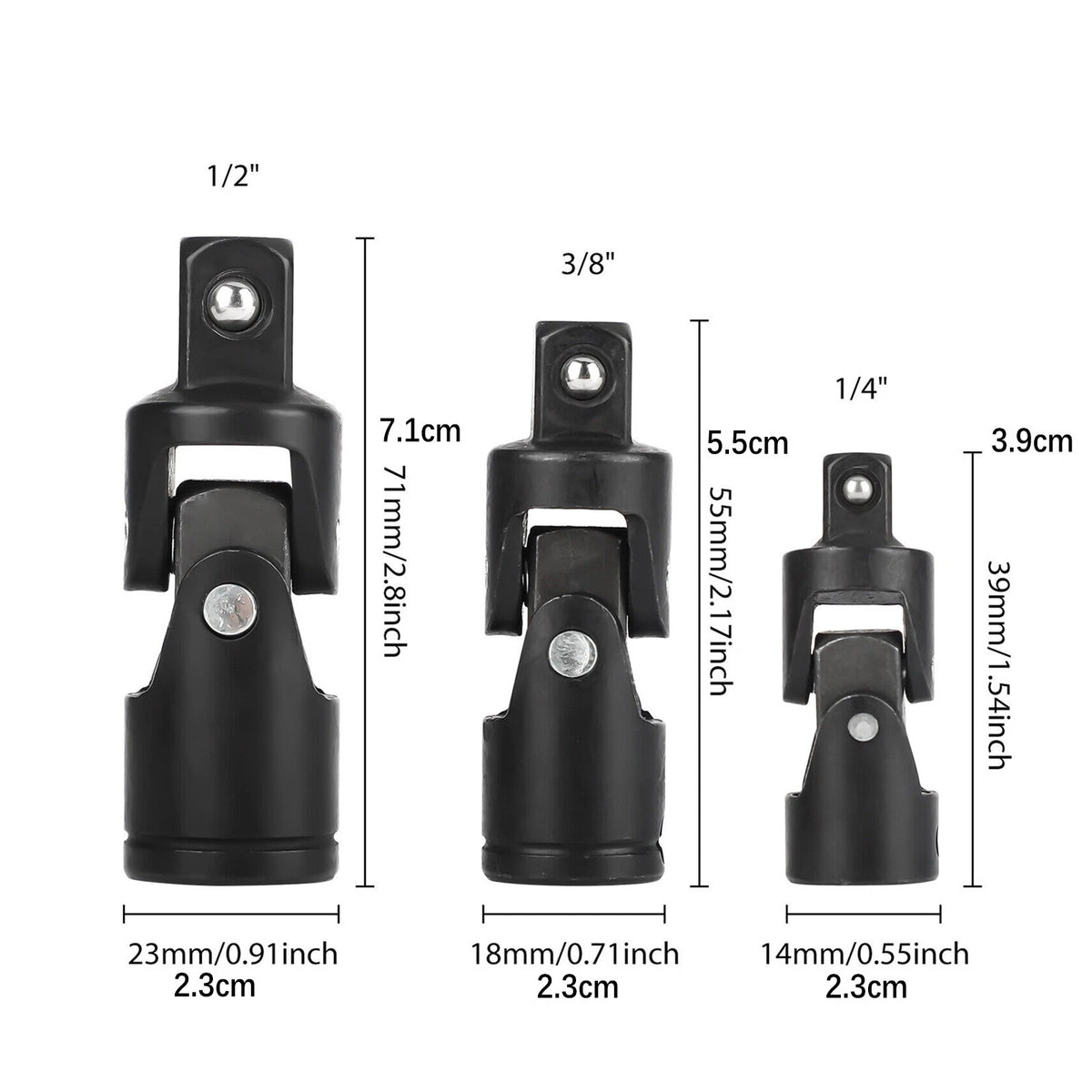 3Pack 1/4" 3/8" 1/2" Drive Swivel Impact Universal Joint Socket Set Adapter Tool