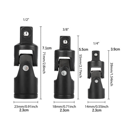 3Pack 1/4" 3/8" 1/2" Drive Swivel Impact Universal Joint Socket Set Adapter Tool