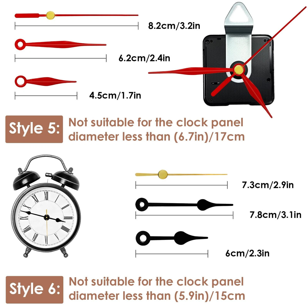 3PCS Clock Mechanism Replacement Kit with 8 Pairs + 8 Pairs, Black