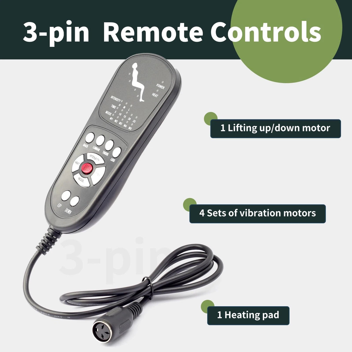 ALLCSM 3 Pin Replacement Massage Function Remote Handset 3 Pin, Black