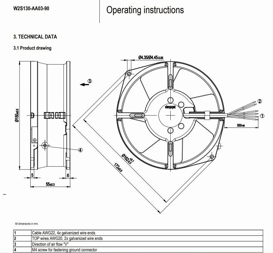 Ebmpapst W2S130-AA03-90  Axial Fan 115/230V~ 45/39W 172*150*55MM Cooling Fan