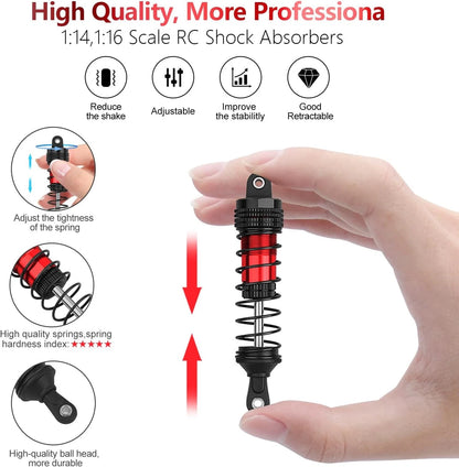 4PCS RC Oiled Shocks Absorber Set Fit for 1/12 1/14 1/16 Cars Black red
