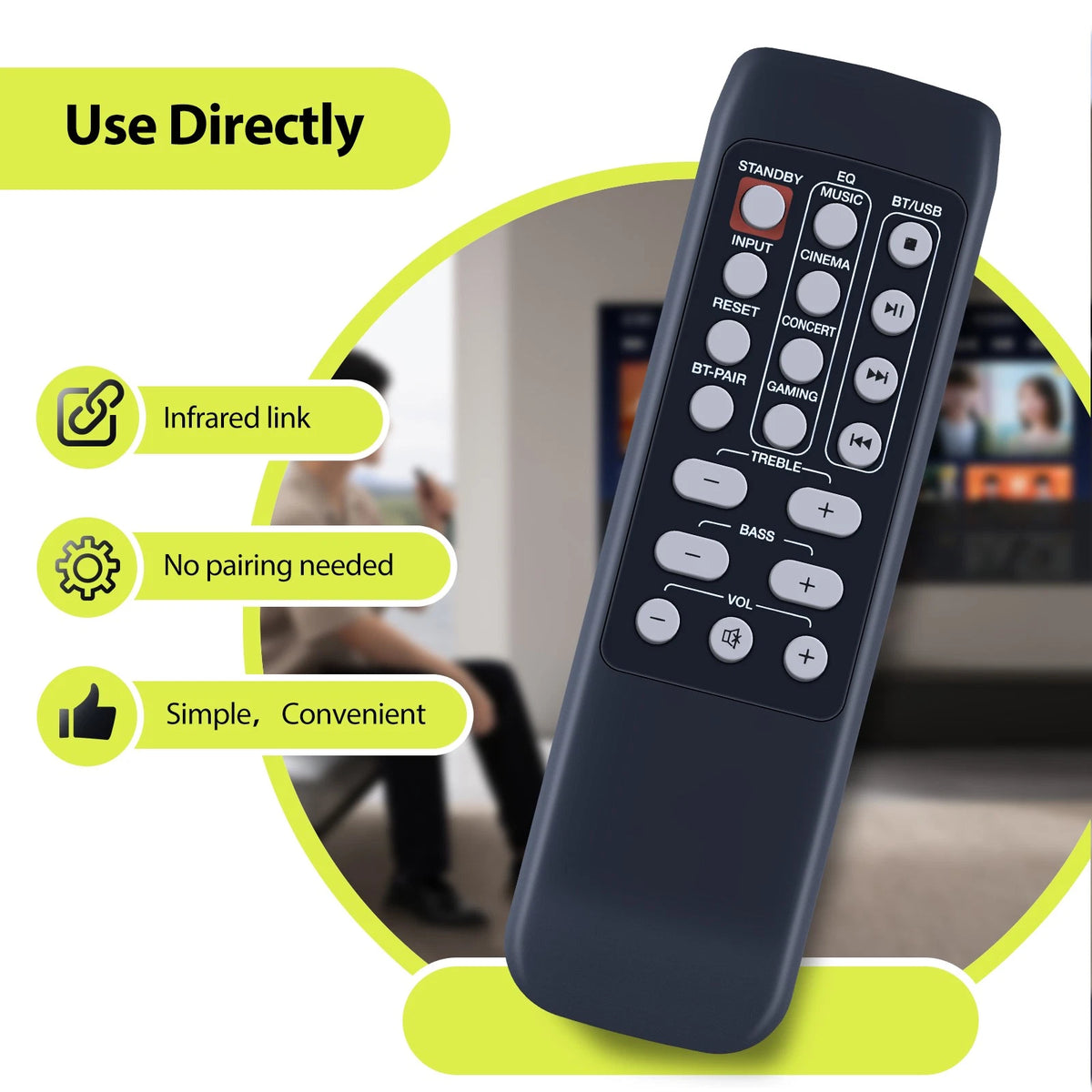 Remote Control For Rockville ROCKBAR 40" 400w Bluetooth Home Theater Soundbar