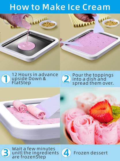 Rolled Ice Cream Maker with Lid, Instant Roller Tray Large, White