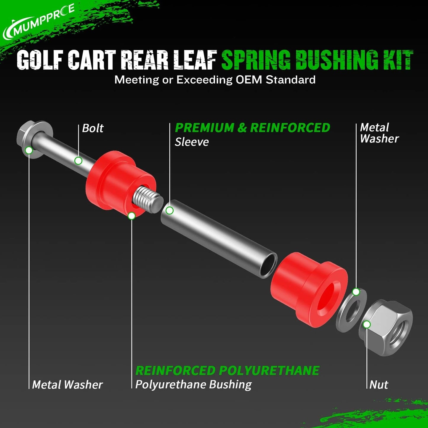 EZGO TXT Spring Bushing Kit With Screw Nuts, Golf Cart Rear Leaf black