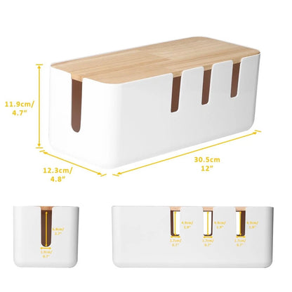 Cable Management Box by Baskiss, 12x5x4.5 inches, Wood Lid, Wire White