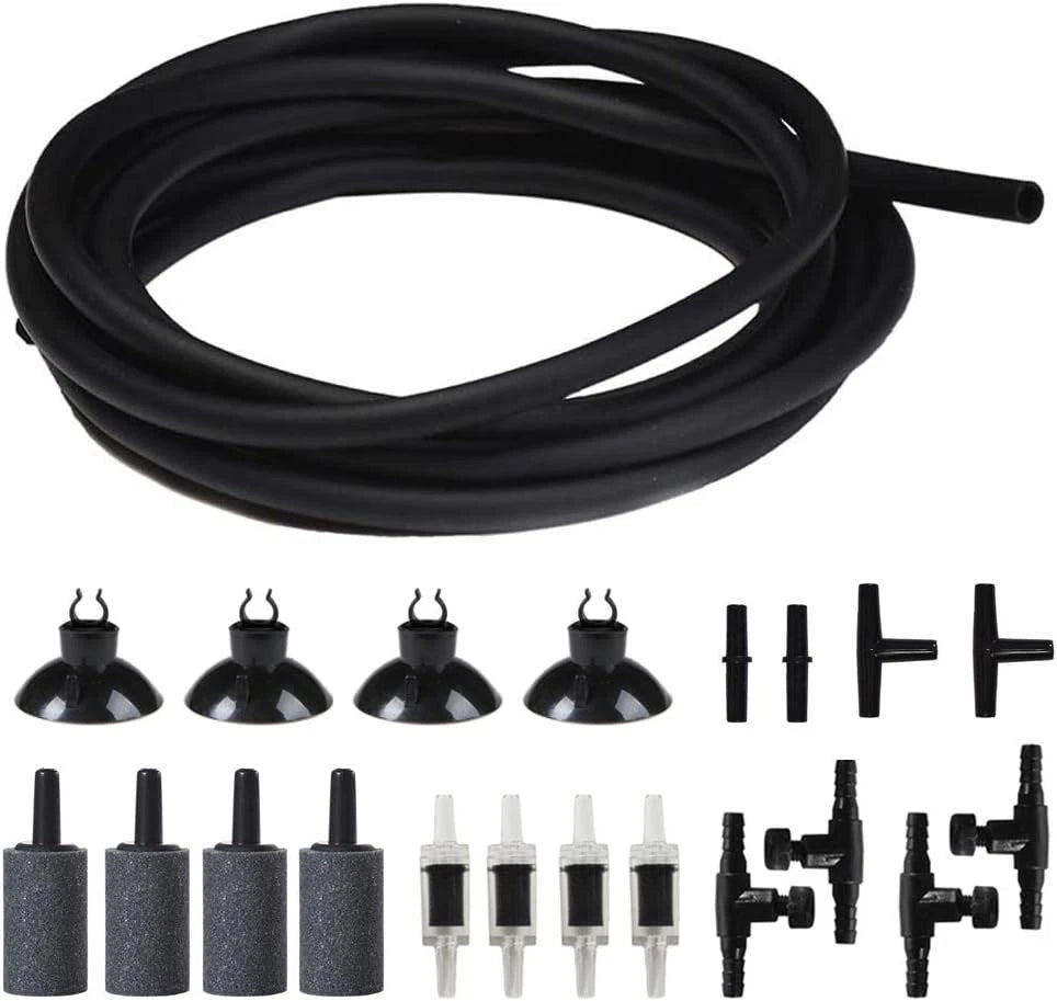 JIH Aquarium Air Pump Accessories Set -25 Feet Airline Tubing Black