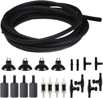 JIH Aquarium Air Pump Accessories Set -25 Feet Airline Tubing Black