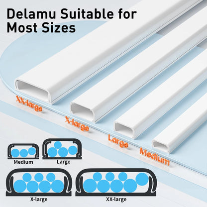 Delamu TV Cord Hider, Covers for 56.7in L x 0.94in W x 0.47in H, White