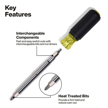 Klein Tools 32500 11-in-1 Screwdriver/Nut Driver Set, 8 Small, Yellow/Black