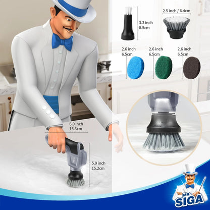MR.SIGA Electric Spin Scrubber for Kitchen and Bathroom 5.9 x 6.0 inch, Gray